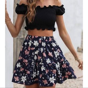 Shirred Bardot Top & Floral Skirt